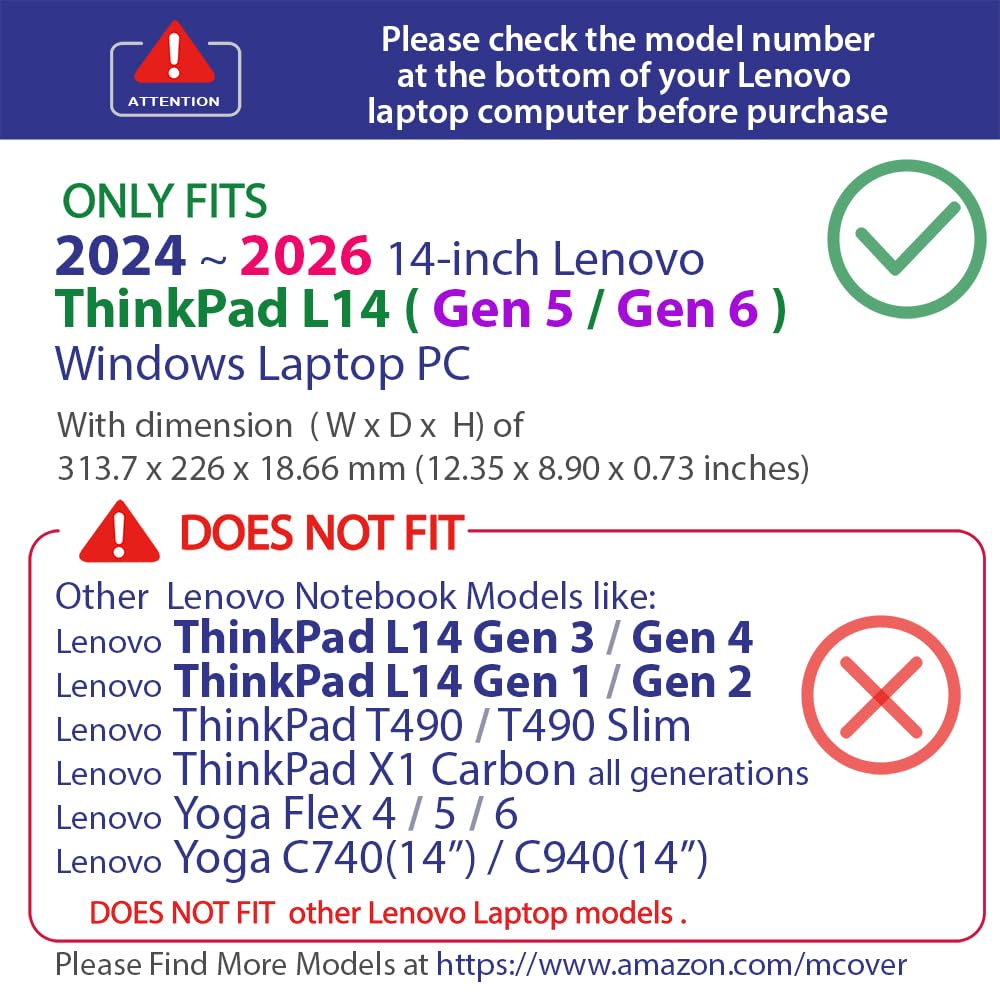 mCover Funda Solo Compatible con computadoras portátiles Lenovo ThinkPad L14 Gen 5 / Gen 6 Series 2024-2025 de 14 Pulgadas (no es Compatible con ningún Otro Modelo Lenovo), Color Negro