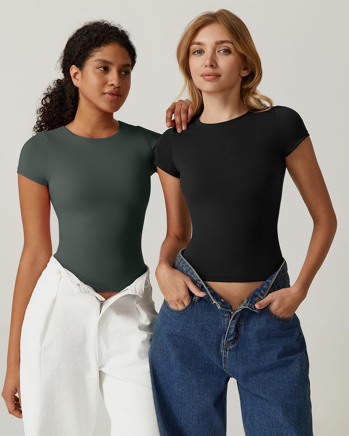 QINSEN Women's Crew Neck Short Sleeve Tees Double Lined Slim Fit T Shirt Basic Y2K Tops - Image 6