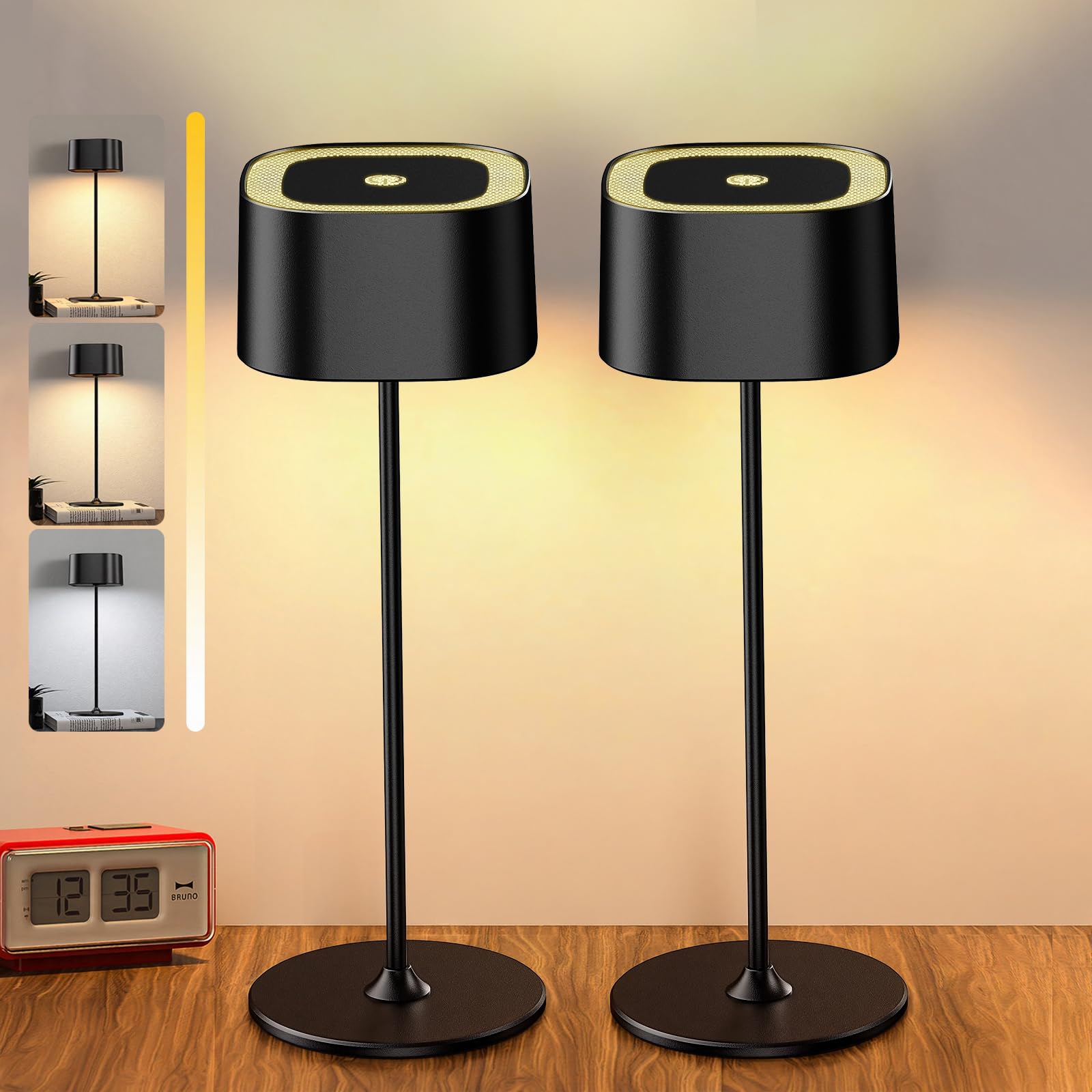 2 Stück Dimmbare LED Akku Tischlampe Kabellose, Touch Tischleuchte mit USB-C, Metall LED Wiederaufladbar Akku Tischlampe, IP54 Wasserdicht Aluminium Outdoor Tischleuchte, 5600mAh, 5W, Schwarz