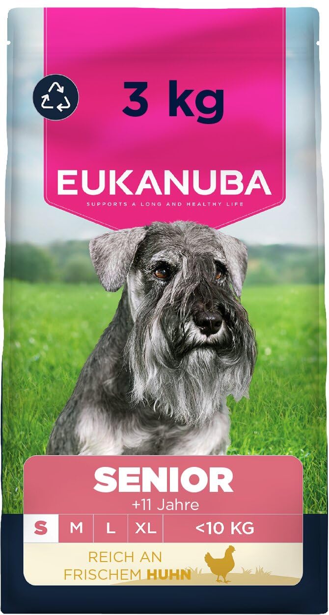 Eukanuba Senior Hundefutter mit frischem Huhn für kleine Rassen, Premium Trockenfutter für ältere Hunde, 3 kg