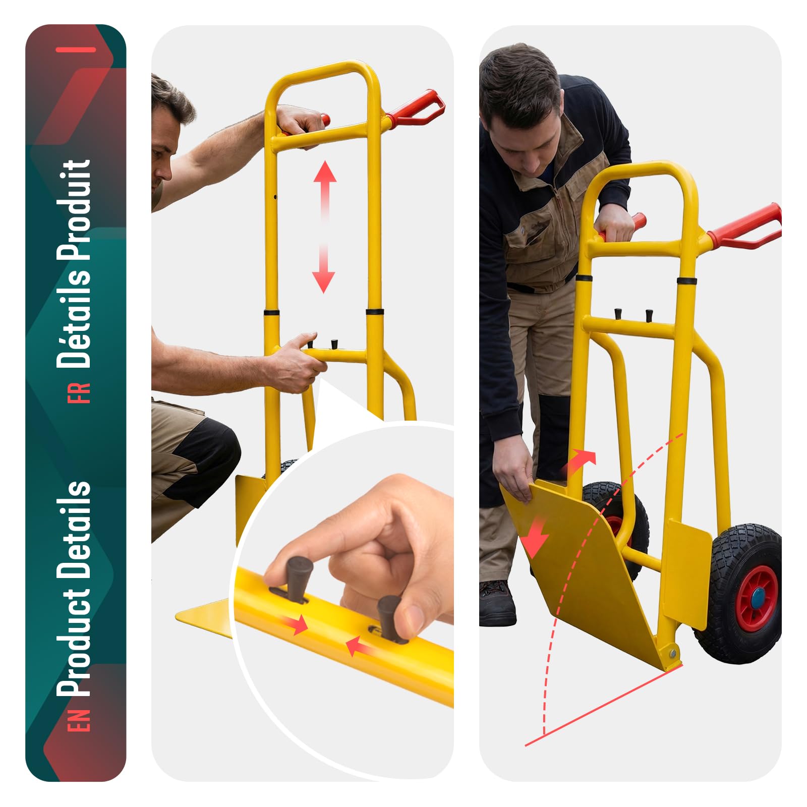 VOUNOT® Diable Pliable Charge Max. 200 kg Structure Renforcée Chariot de Manutention avec Roues Pneumatiques Diable de Transport avec Poignées Ergonomiques pour Déménagement Livraison Entrepôt Jaune