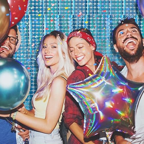 Vista 105 de Cortina cuadrada de oropel para fiesta, 5 cortinas de flecos de papel de aluminio con purpurina, decoración de fiesta, fondo negro para cabina