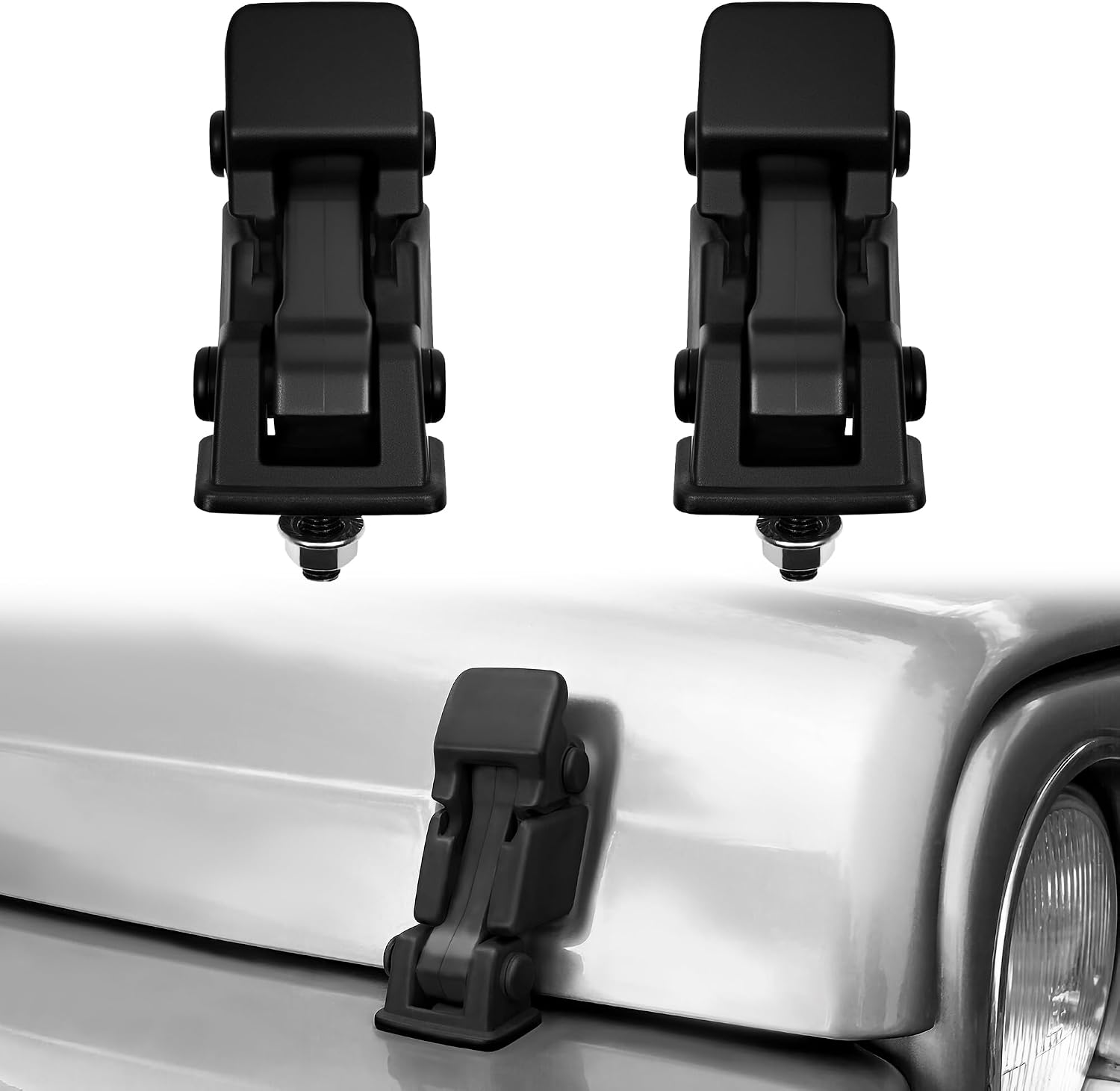 TJ Hood Latches Compatible with 1997-2006 Jeep Wrangler TJ Accessories, Original Factory Jeep TJ Hood Latches Latch Safety Catch Kit Replacement Plastic Eliminate Hood Flutter Bounce, 1 Pair, Black