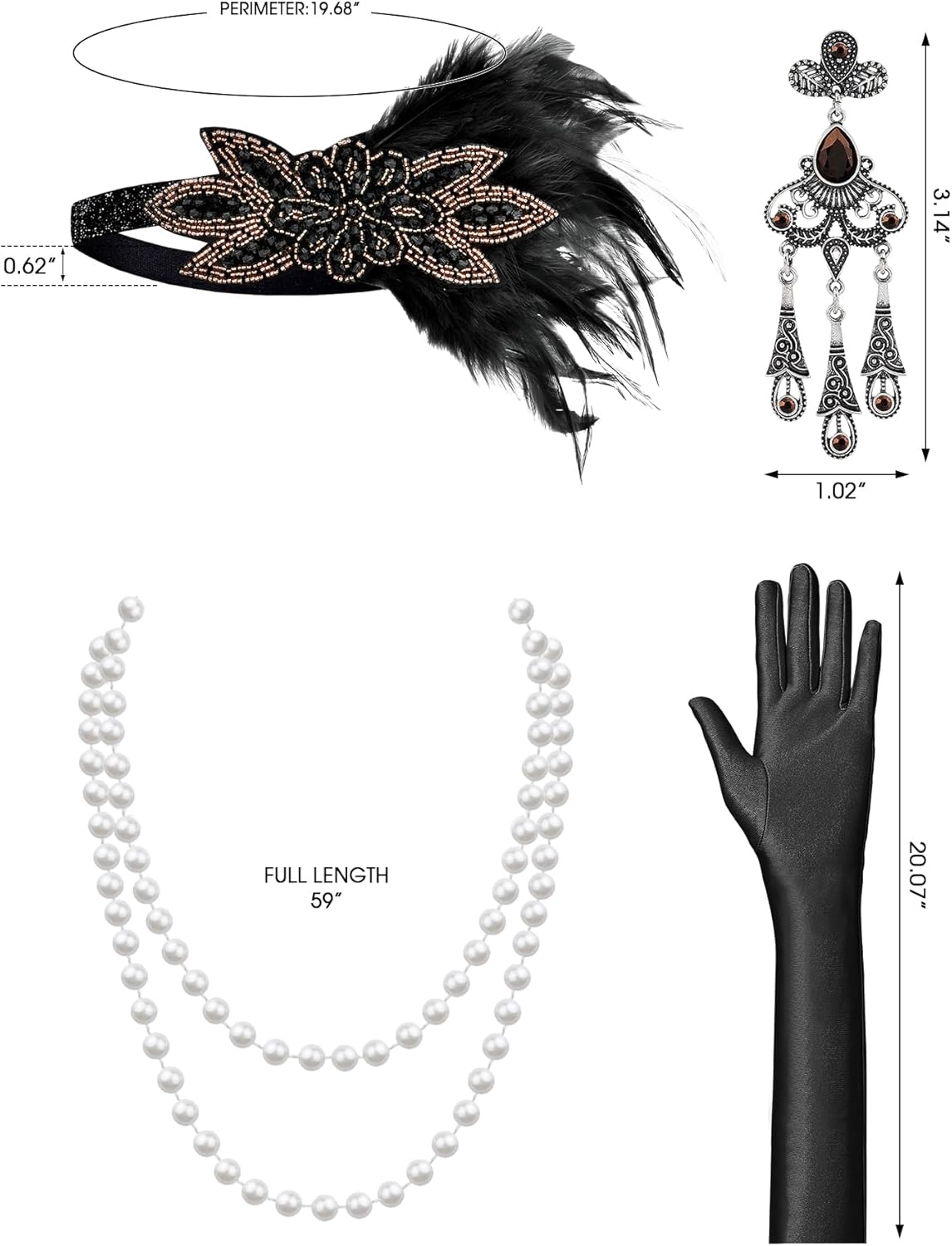 MTITE 1920s Flapper Dresses for Women, Great Gatsby Dresses Roaring 20s, Sheer Beaded Sleeves Costume with 20s accessories