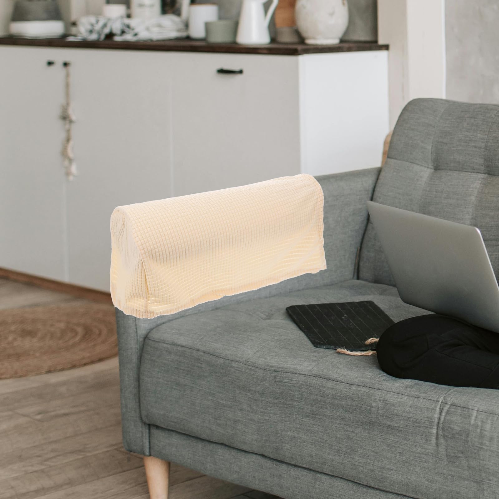BESPORTBLE 2 fundas para reposabrazos de sofá de tela elástica, antimanchas, lavables para muebles (gris