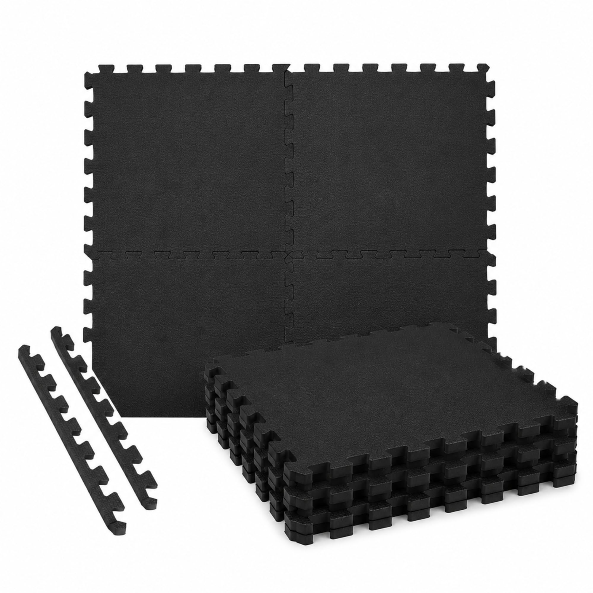 Tappeto Palestra EVA ad Incastro, 4 Pezzi 60x60x1 cm, Tappetino Fitness Puzzle Antitrauma Antiscivolo, Pavimento Protettivo per Home Gym Garage Yoga Fitness Nero
