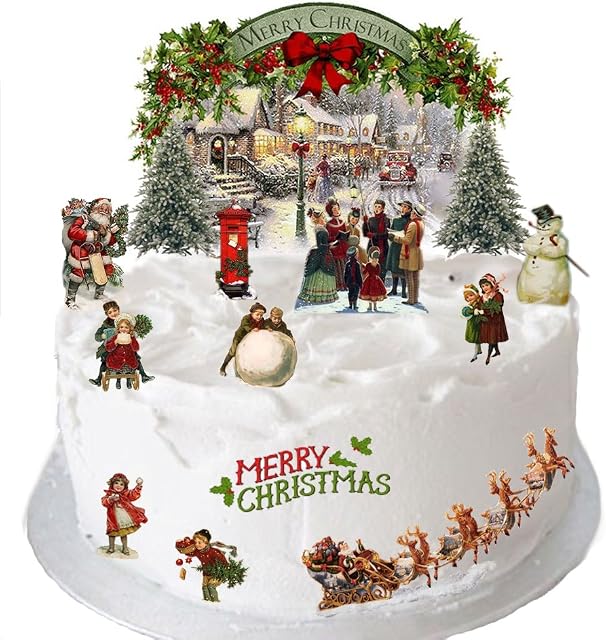 Traditional Vintage Victorian Christmas Stand Up Scene Made from Edible Wafer Paper Perfect for Decorating Your Christmas Cakes- Easy to Use