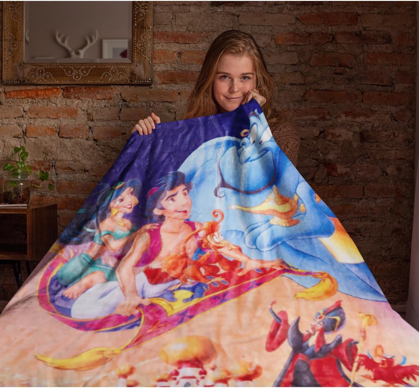 Disney Aladdin Blanket Magic Carpet Ride Genie Jasmine Abu Jafar Iago Soft Plush Throw 48" X 60"