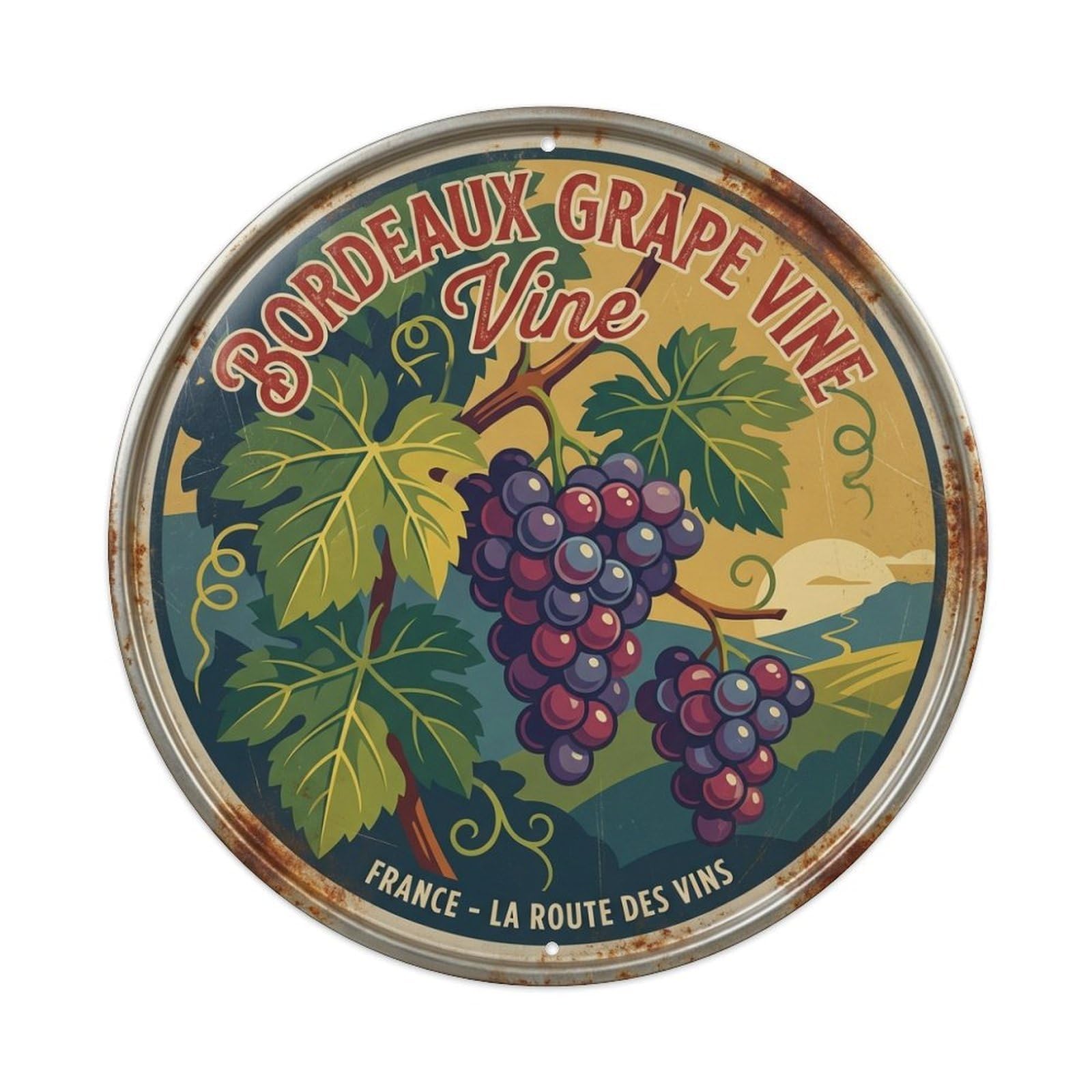 Grape Vine Classic Heritage Travel Bordeaux City Metal Tin Sign