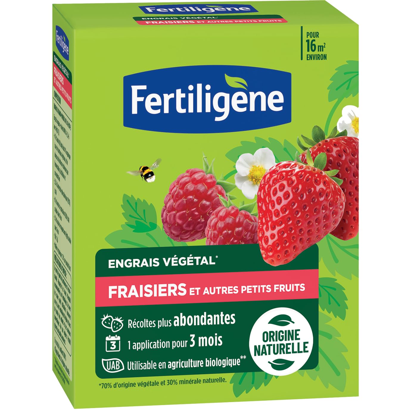 ERTILIGENE FEGFRA12 - Engrais Végétal Fraisiers et Autres Petits Fruits 1,​2 kg - Des récoltes plus abondantes - Seulement 1 application en 3 mois - Jusqu'à 16m² - Produit 100% naturel avec zéolite
