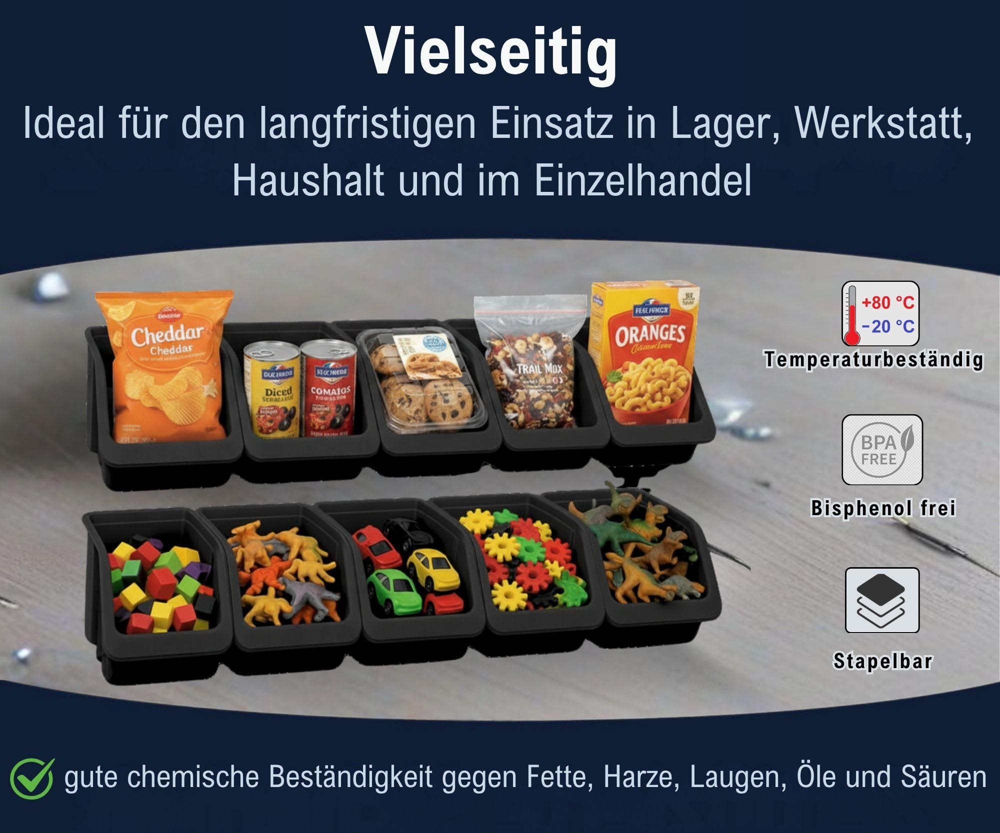 Hünersdorff 26 x Sichtbox - Stapelbox Lagerbox SET in Größe 3 - aus bruchsicherem Polypropylen (PP) - Rezyklat- ideal für Ordnungs- und Sortiersysteme, Wandplatten, Fahrregal, Werkstattregal - Schwarz