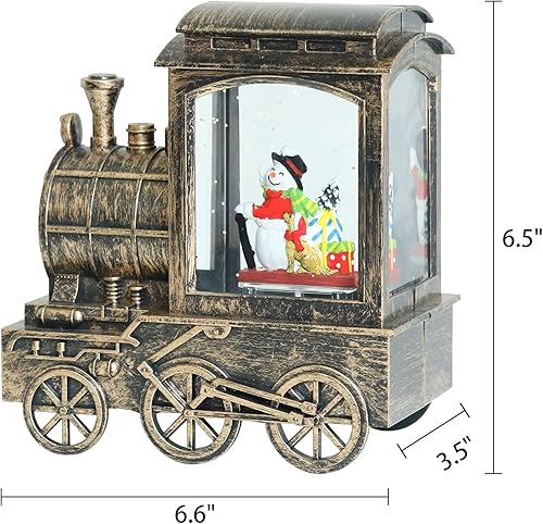 Miniatura 5 de DRomance Linterna de tren de globo de nieve con música y temporizador, funciona con pilas y cable USB, muñeco de nieve iluminado con purpurina de