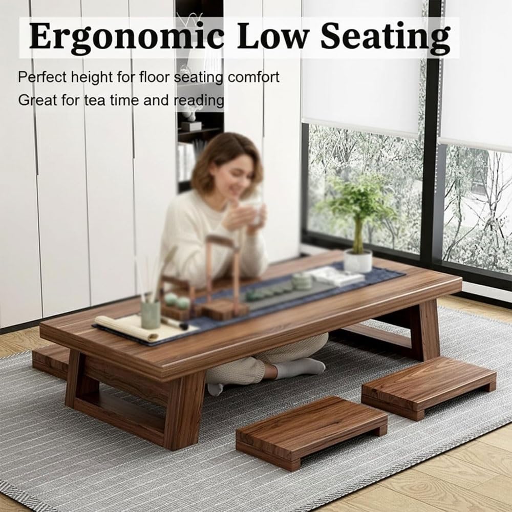 Tavolo da meditazione da pavimento, tavolo basso in legno massello per seduta, tavolo da altare per aree relax casa, design minimalista, ideale per meditazione e relax