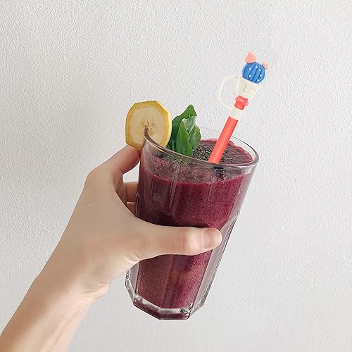 Miniatura 3 de Cabilock 12 fundas de silicona con forma de animalescactus, puntas de paja de dibujos animados, cubiertas reutilizables de silicona para pajitas de