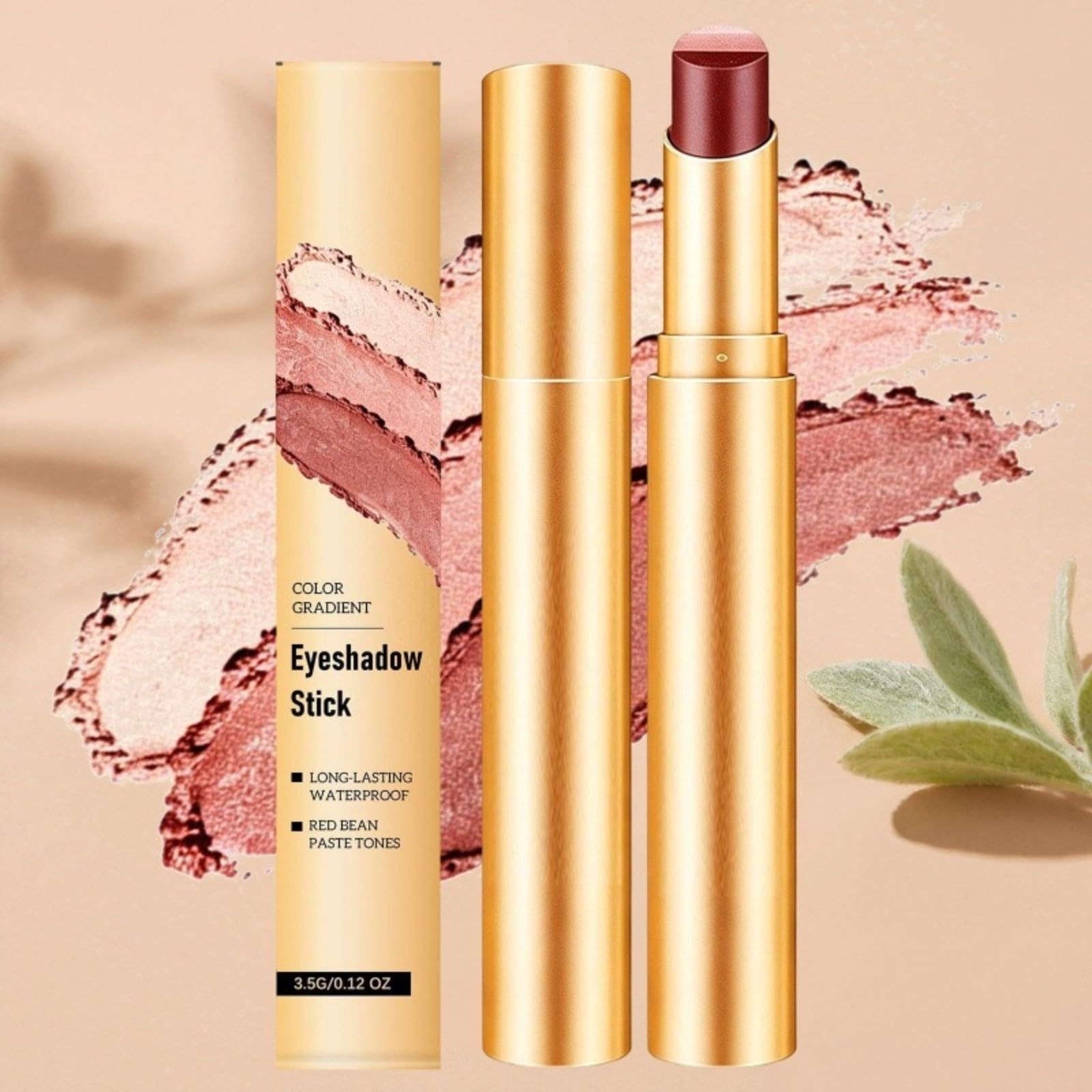 Stick Fard à Paupières Gradient 3-en-1 - Fard à Paupières Stick Longue Tenue, Waterproof, Effet Pailleté Rose, Teinte Rouge Haricot