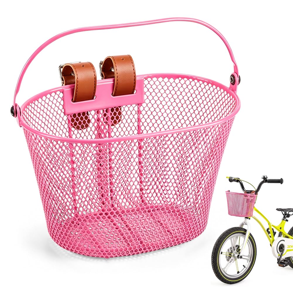 Cestino anteriore per bicicletta per bambini, con chiusura in e tracolla rimovibile, cestino in metallo impermeabile, 25 x 15,7 x 15,7 cm, per ragazze e ragazzi