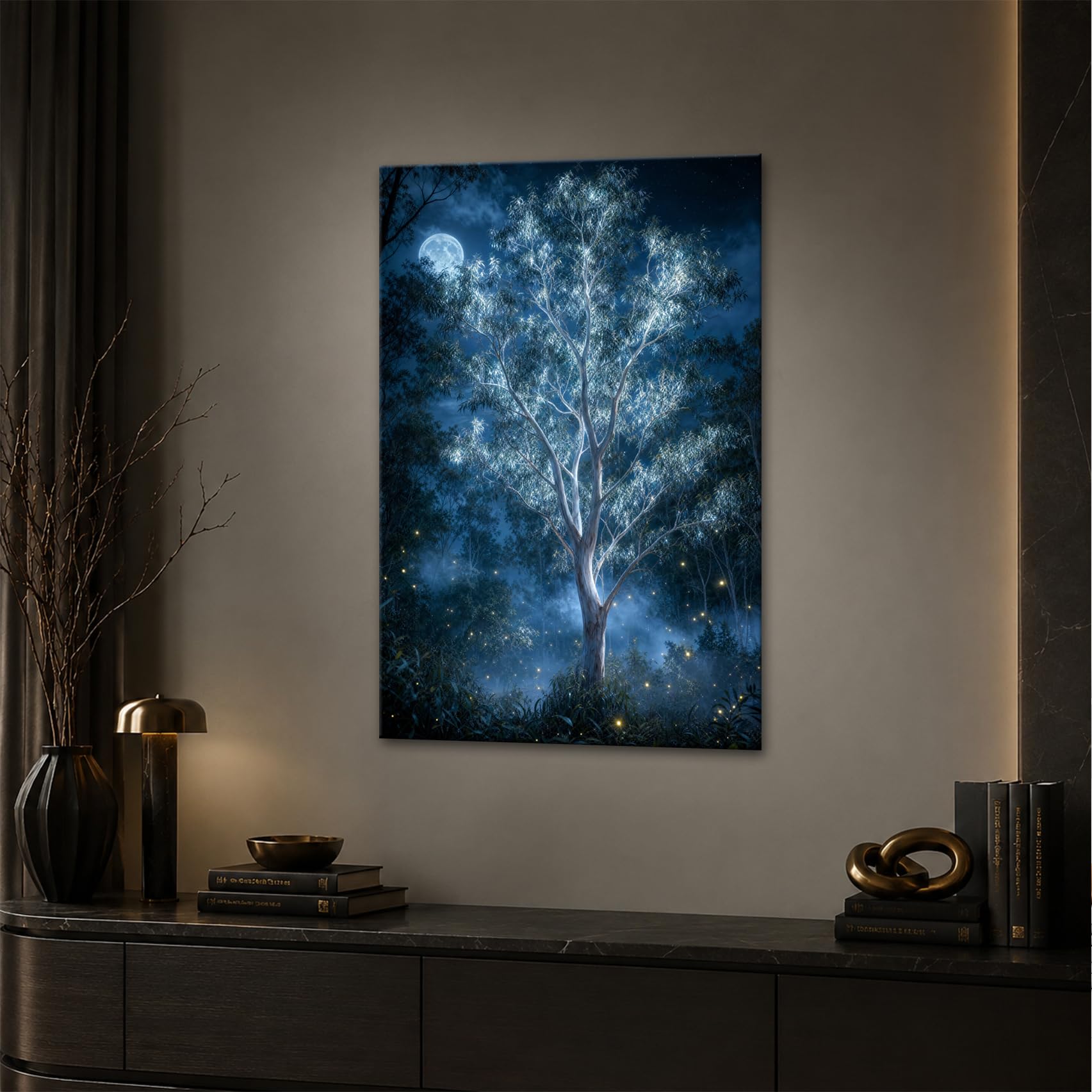 deyoli Obraz na płótnie Świecące drzewo w nocy 90 x 60 cm kolorowe