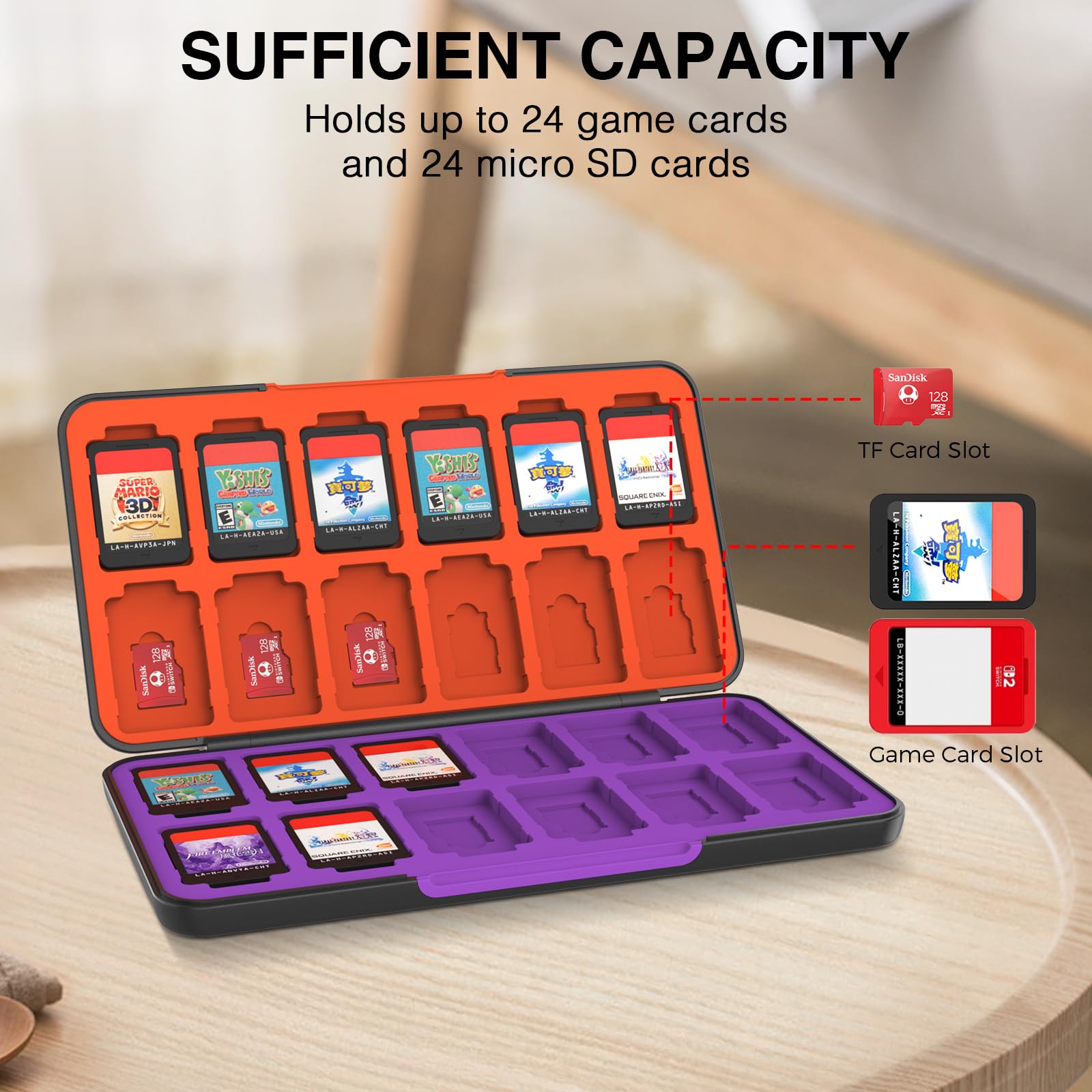 Nintendo Switch 2/OLED/Lite Spiele Aufbewahrungsbox, 24 Game Card Slots & 24 Micro SD Card Slots, Gradient Color Lining