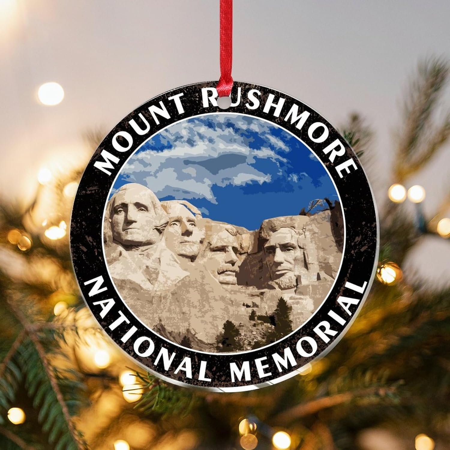 Mount Rushmore National Memorial Christmas Acrylic Ornaments Landscape Artwork Ceramic Christmas Keepsake Funny Ornaments for Christmas Trees for Mom Dad Baby Holiday 3 in