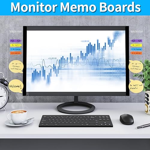 Miniatura 2 de Tablero de notas para monitor, 4 unidades, panel lateral transparente para monitor de computadora, tablero de notas creativo de escritorio, soporte