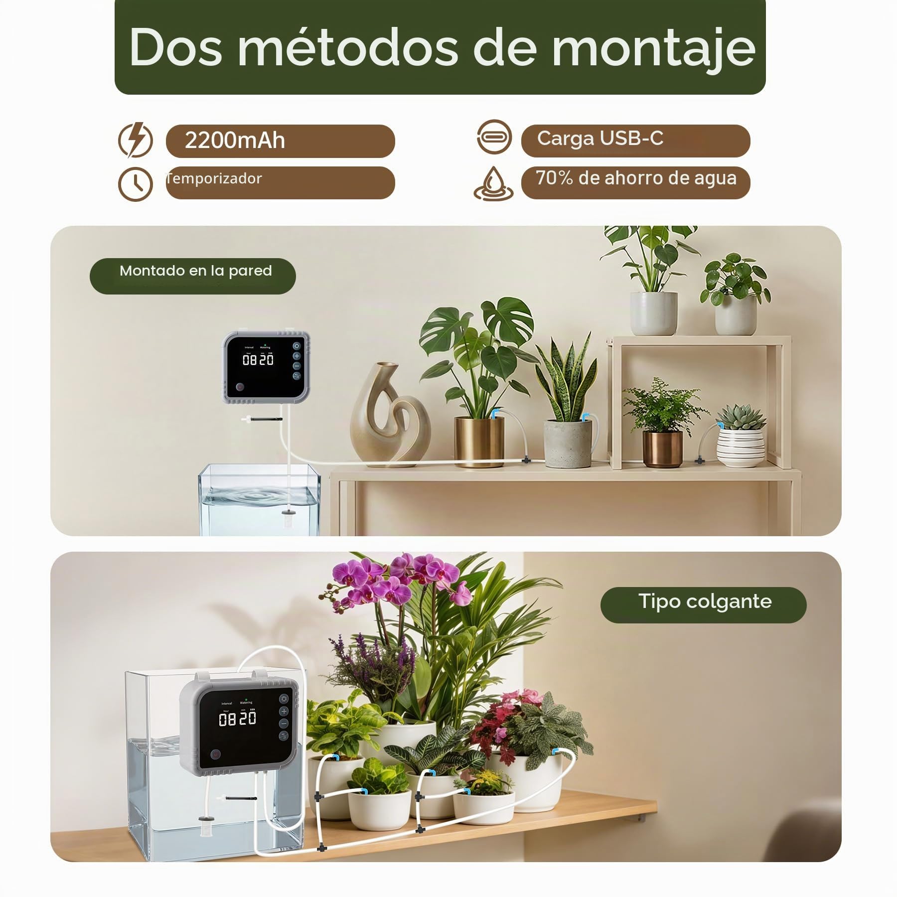 Forever Speed Kit de Riego por Goteo Automático de Interior 350 Modos para 15 Plantas, 2200 mAh Sistema de Riego Recargabilidad para Interior, Balcón, Invernadero