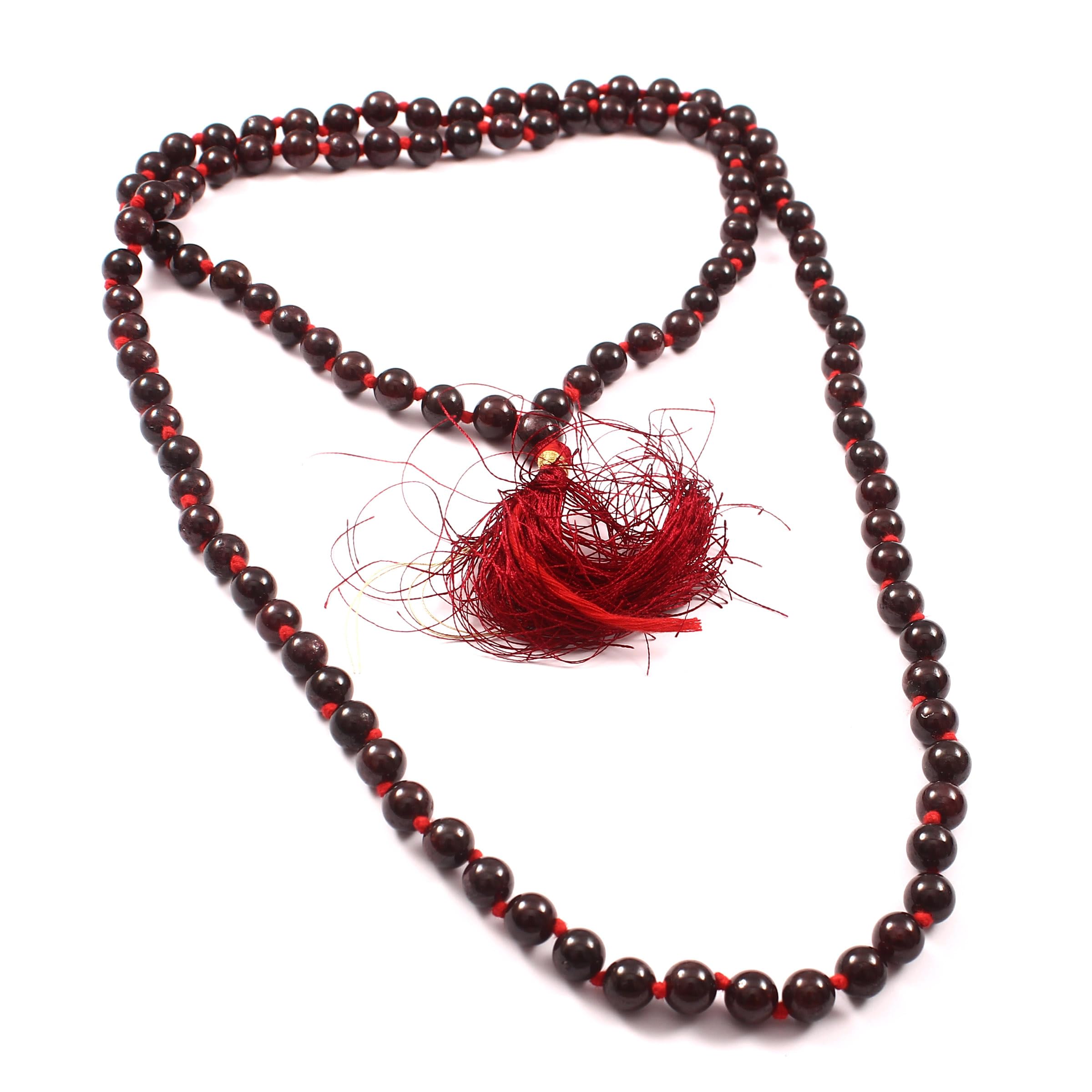 Collar de meditación de granate rojo 108 Mala | Mala de granate rojo AAA natural | Collar Mala de 108 cuentas de oración | Pulsera Mala anudada a mano | Japa Mala| Cuentas redondas de 8 mm |, Medium,