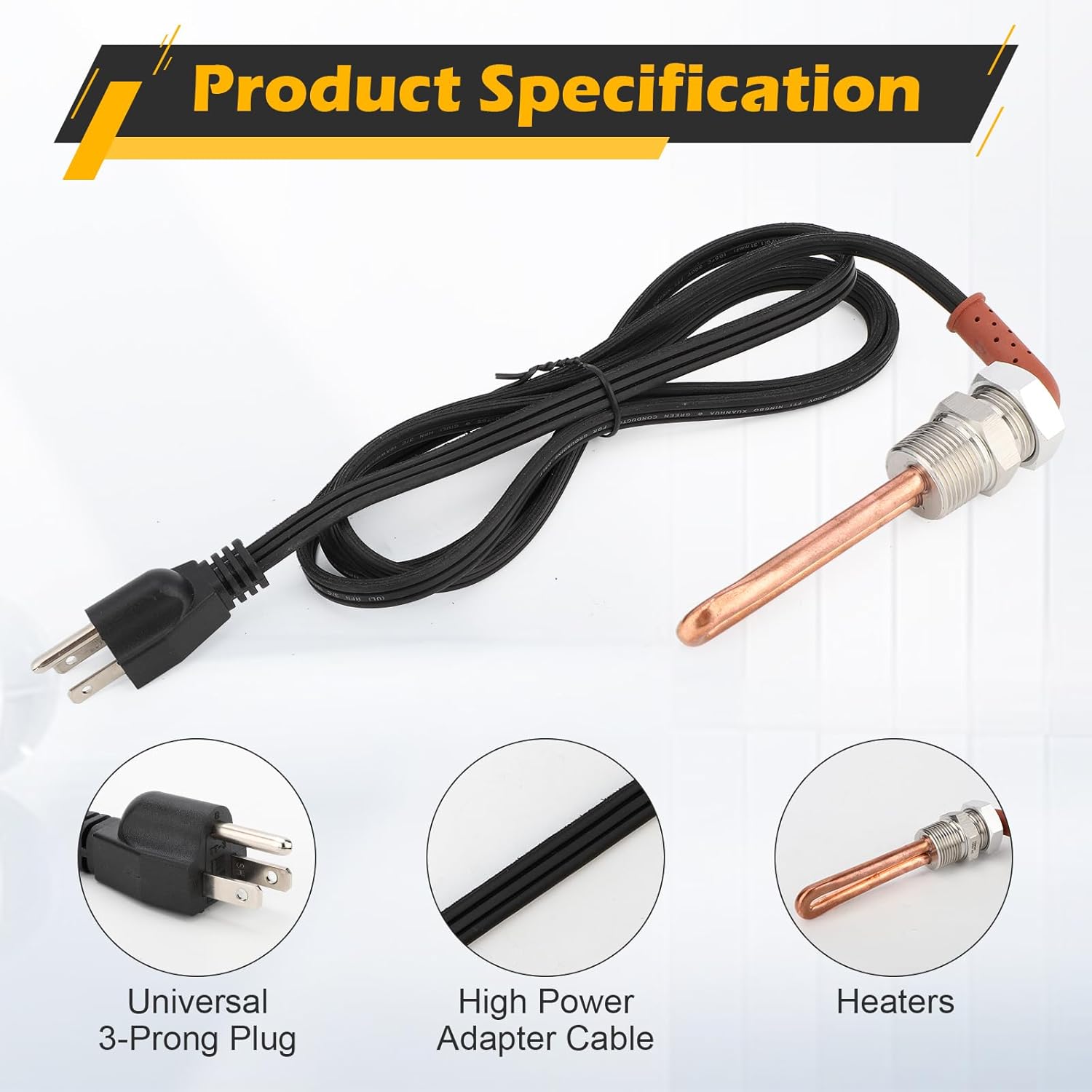 3500043 Engine Block Heater with Cover Cap for Ford, Mercury, Lincoln, International, Caterpillar, Detroit Diesel, Hino, Mack, Nissan, 3/4" NPT Thread / 120 Volts / 1000 Watts