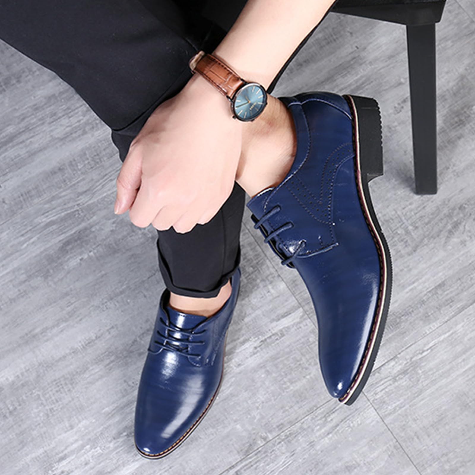 Scarpe Oxford Uomo Scarpe Eleganti | con Lacci, in Pelle, comodi, Antiscivolo, Low Top, Prom, formali, Matrimonio, Business