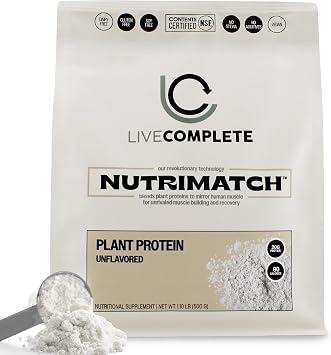NutriMatchTM Plant Protein Powder Unflavored | 18 Servings - 20g | Vegan, 100% Plant-Based, Complete Protein with 96% Match RateTM