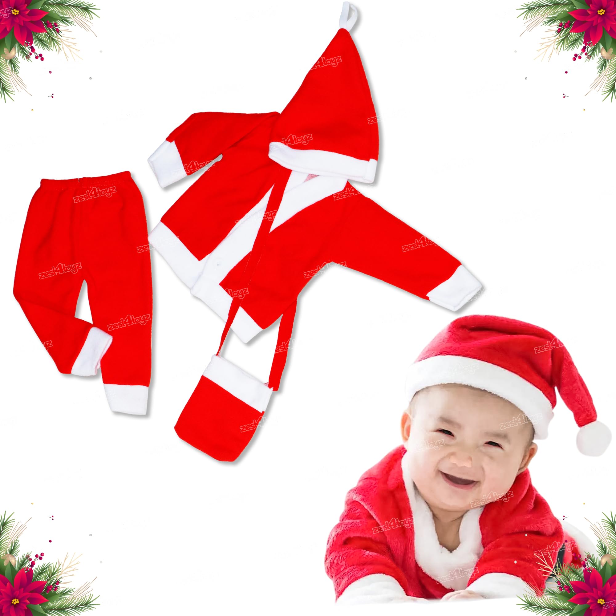 Zest 4 Toyz Santa Claus Dress For Kids, For New Born | Synthetic Christmas Dress For Baby Boy & Baby Girl SIZE 0 - Red (New Born to 6 Months Old Baby) (B07KT8LX9Q) Amazon Price History, Amazon Price Tracker
