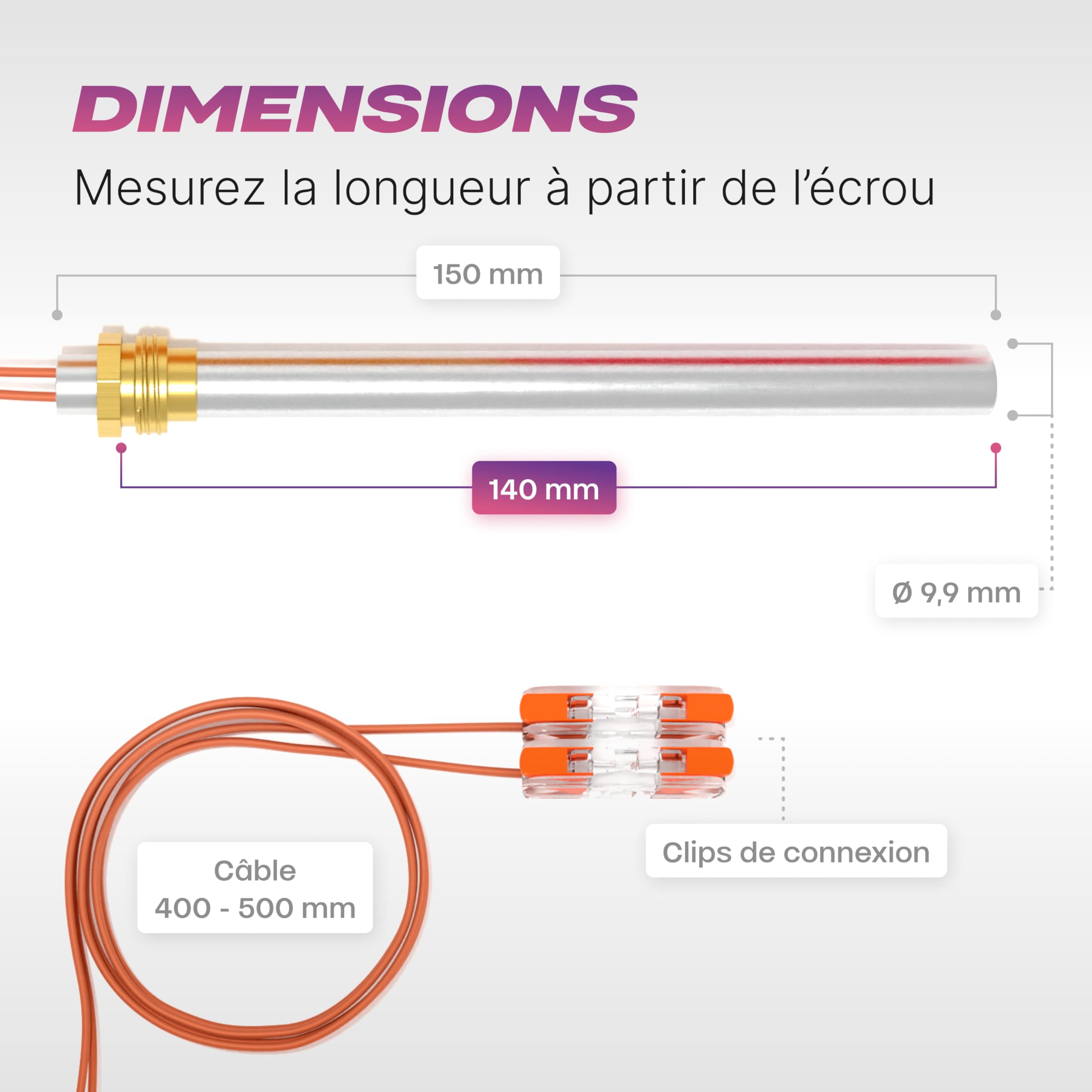 Bougie de poêle à granulés 300W - 140mm - diamètre 9,9mm