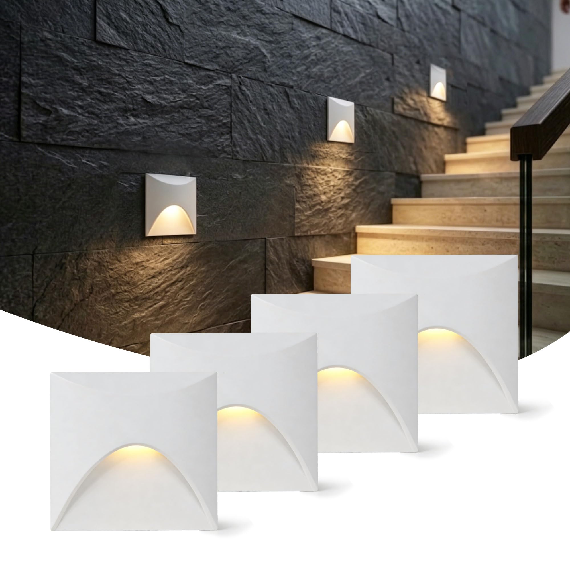 Foco Luz LED Escalera Aplique Empotrable 1W 220V Blanco Cálido 3000K 4uds