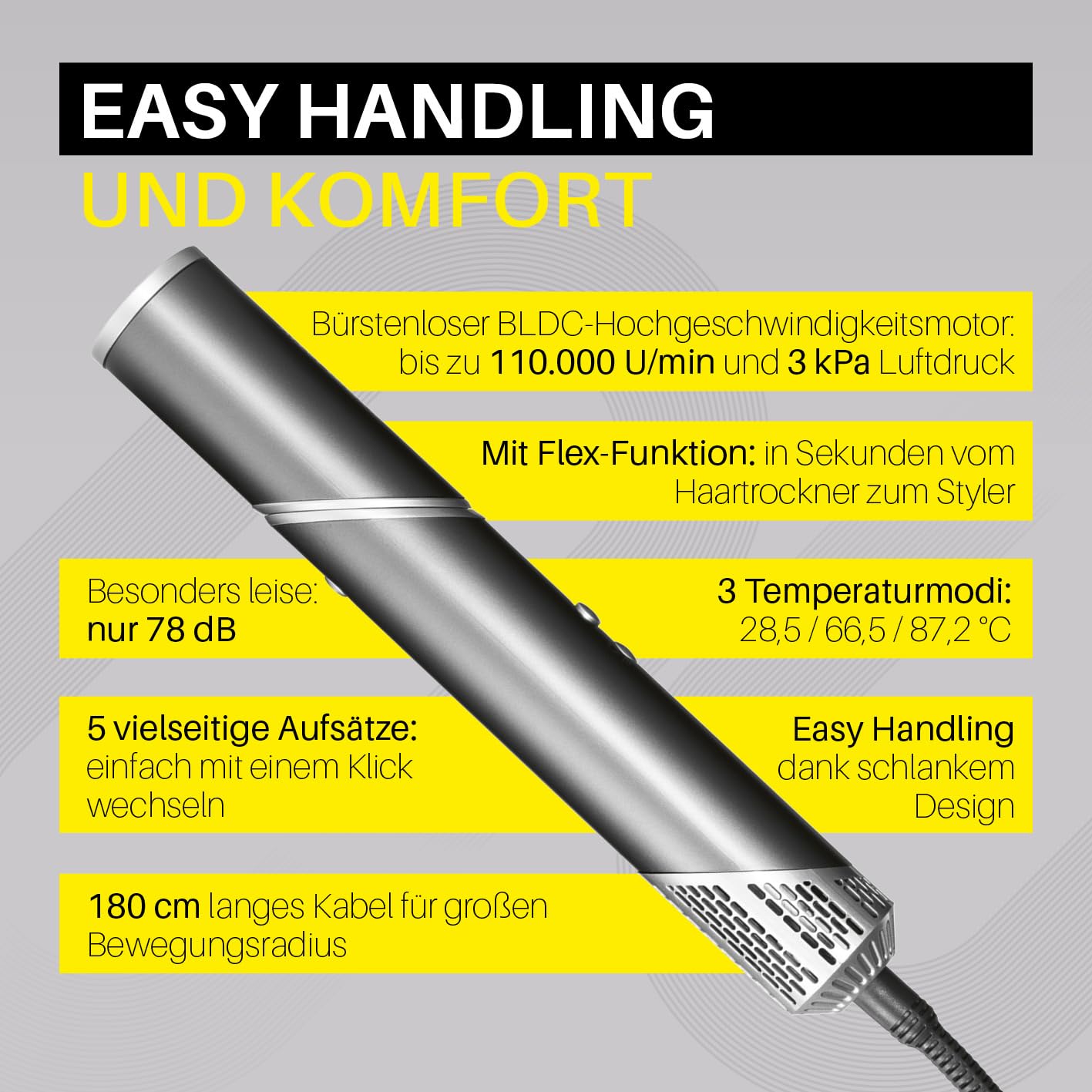STYLE & SHINE by VITALmaxx Hairstyler Flex, 1500W | Air Curler, Lockenstab & Glätteisen in einem | 5 Aufsätze & 3 Temperaturstufen| ersetzt Lockenwickler | mit Memory-Funktion & 1,8 m Kabel