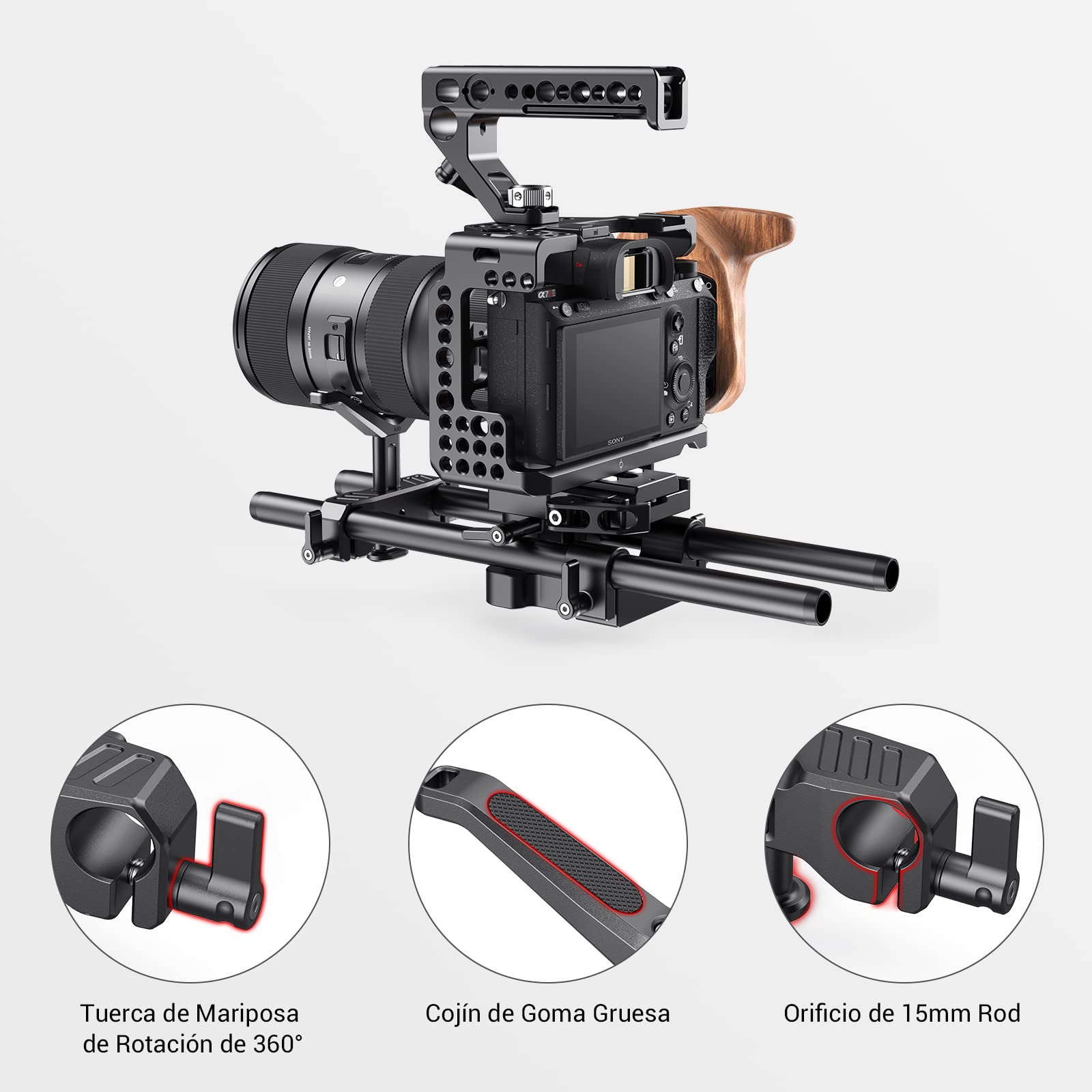 (Nueva VERSIÓN) SMALLRIG LWS 15mm Lens Support Soporte Lente Compatible con Lente de 50mm a 140mm de Diámetro para Lente Larga - BSL2680