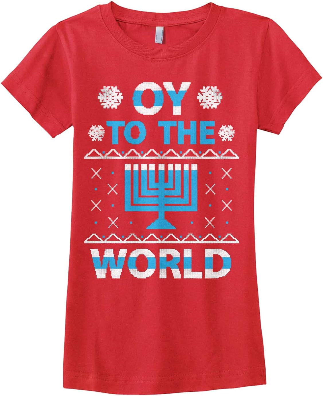 Threadrock Big Girls' Oy to The World Hanukkah Fitted T-Shirt
