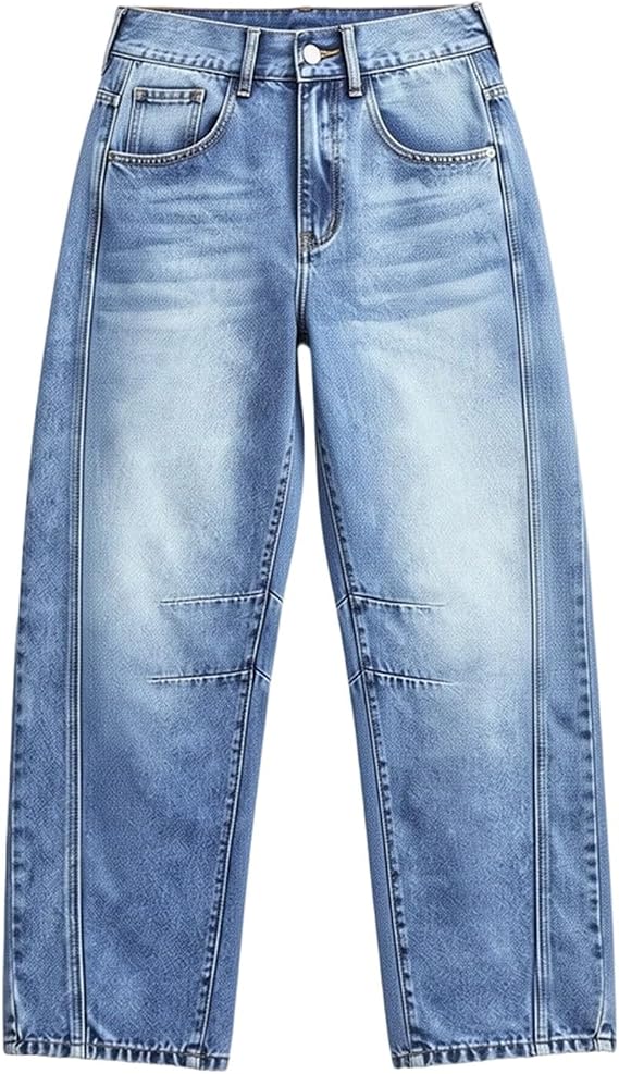 Barrel Jeans Women Vintage Loose Wide Leg Cropped Denim Pants Casual Y2k Streetwear Baggy Crooped Jeans for Women