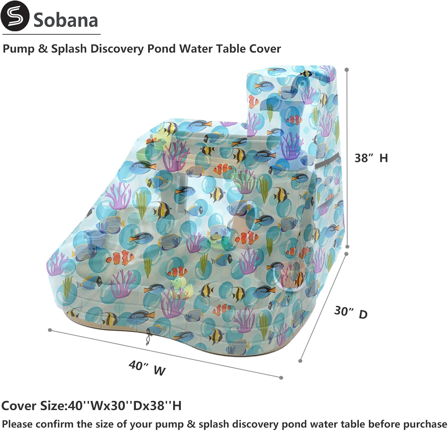 Kids Water Table Cover for Pump & Splash Discovery Pond Water Table,Waterproof Dust Proof Anti-UV Outdoor Kids Water Sensory Table Pool Covers(Cover only,Ocean World)