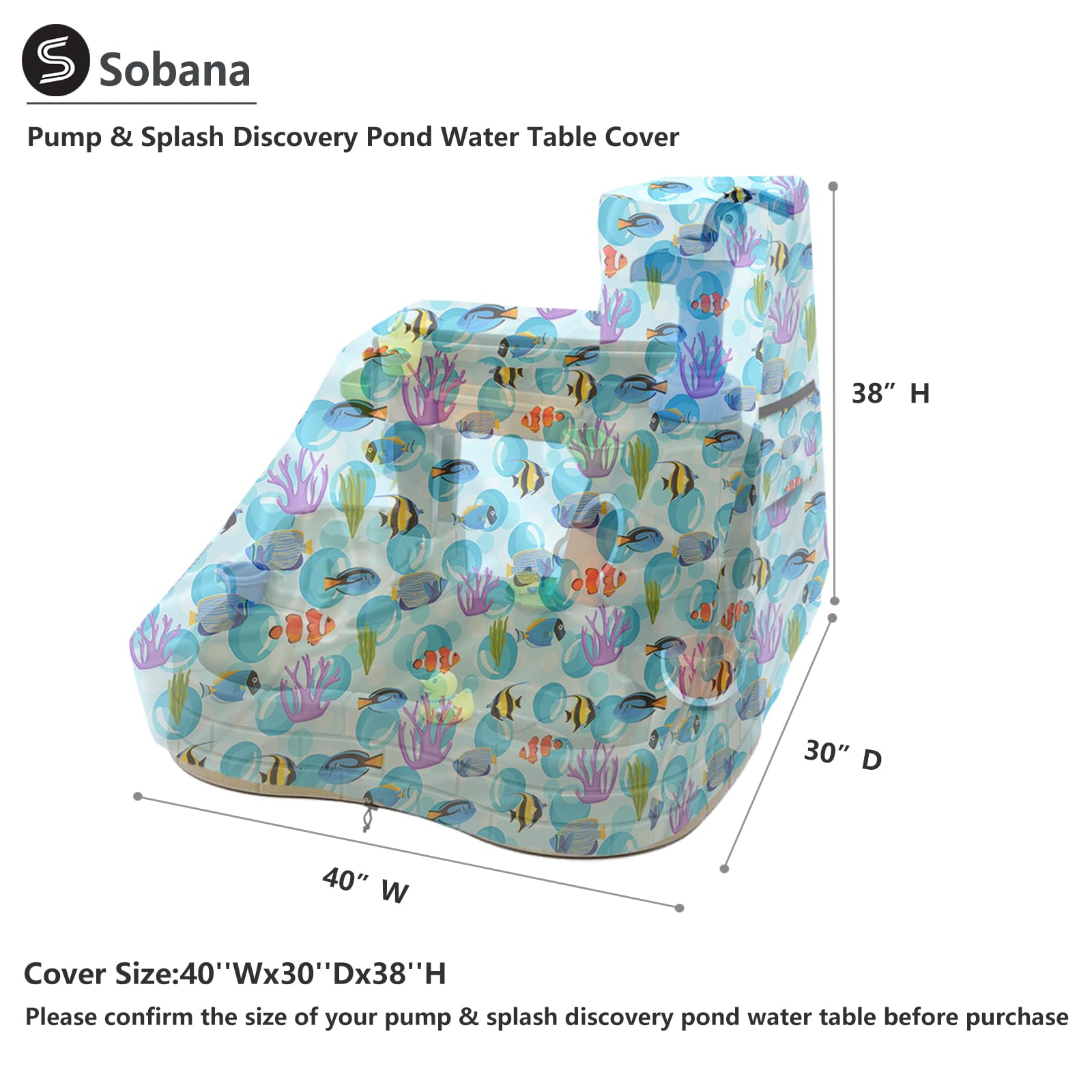 Sobana Kids Water Table Cover for Pump & Splash Discovery Pond Water Table,Waterproof Dust Proof Anti-UV Outdoor Kids Water Sensory Table Pool Cover(Cover only,Ocean World)