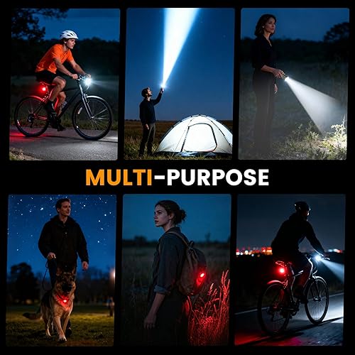 Miniatura 6 de Luz de bicicleta para conducción nocturna, juego de faros delanteros y luces traseras de bicicleta de 2000 lm con detección de freno, 4500 mAh USB