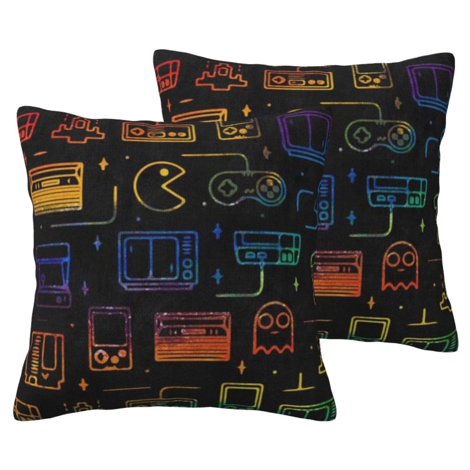 Taies d'oreiller jeu vidéo lot de 2 coussins imitation lin pour déco chambre ado