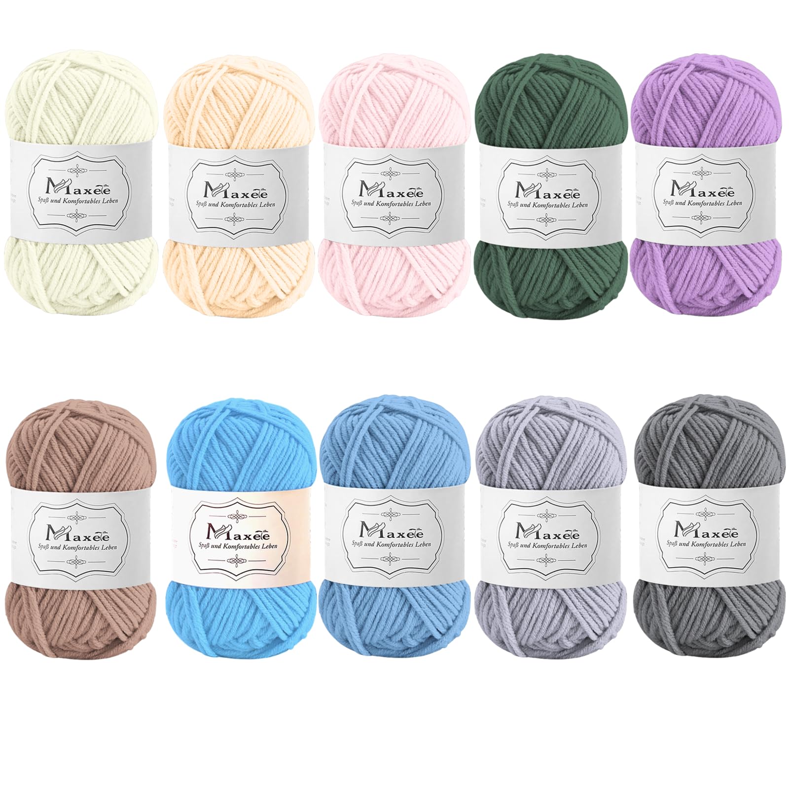 Maxee Häkelgarn 500g (50g*10 Farbe), Acryl Wolle Zum Stricken, Garn zum Häkeln und Stricken, Hand Knitting Yarn Set, Handstrickgarn Baumwollgarn für Häkeln, Wolle zum Stricken und Kunsthandwerk