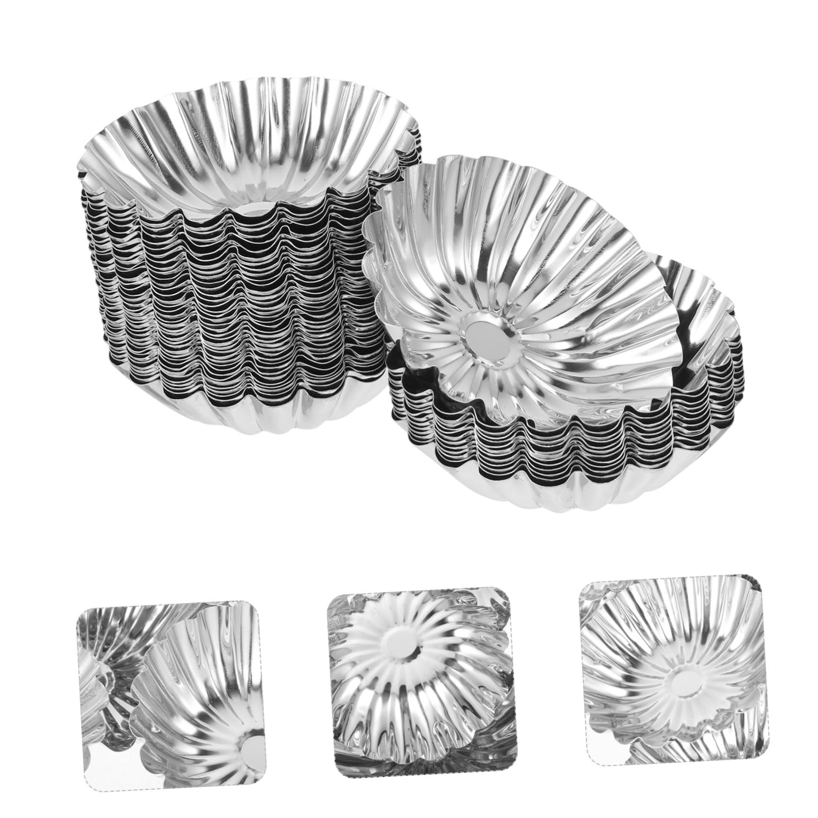 Cabilock Moldes de Acero Inoxidable Reutilizables para Tartaletas de Huevo 50 Plata para Postres y Hornear en Hotel o Centro Comercial