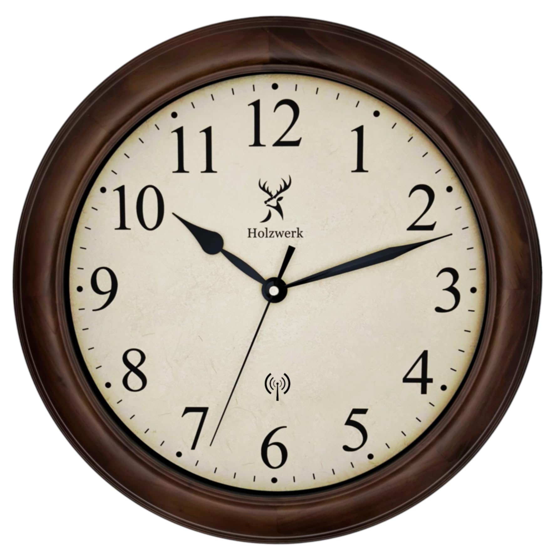 Holzwerk RADEBURG (Funk) Natur Vintage Retro Holz Funk Wanduhr Holz-Uhr Funkwanduhr Funkuhr nahezu lautloses Uhrwerk Massivholz 14 Zoll 35cm Braun Beige große Ziffern (HWN.Braun.)