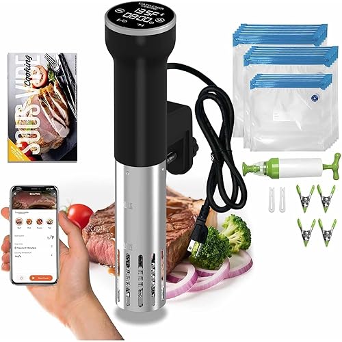 Sous Vide Cooker WiFi Kit, 1000W, Waterproof, Sous Vide Machine, Immersion Circulators for Suvee Cooker Kit with Vacuum Bags, Vacuum Pump, Precision Temperature Timer, Noise-free