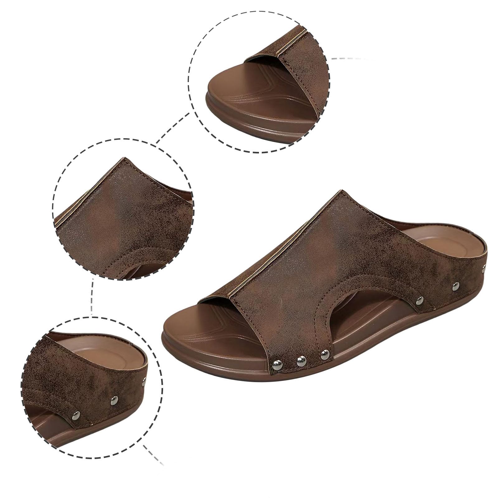 Pantuflas de casa para mujer, sandalias bajas de verano, sandalias cómodas con puntera abierta, correa al tobillo, pantuflas de corcho casuales Drssey, lindas sandalias bohemias de playa