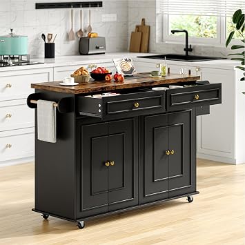ComfyCorner 58 Rolling Kitchen Islands, Mobile Storage Kitchen Cart Black