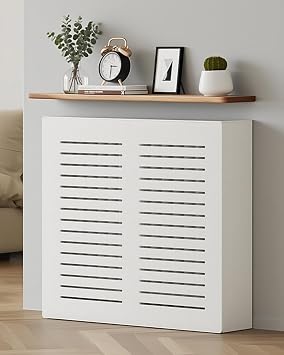 White Heater Cover Radiator Covers for Home, Modern Design Louvered Grill Shelf Cabinet, Heater Heating Side Stand Cabinet, Hide Cluttered Pipes, Easy to Install19.7" Lx5.9 Dx31.5 H