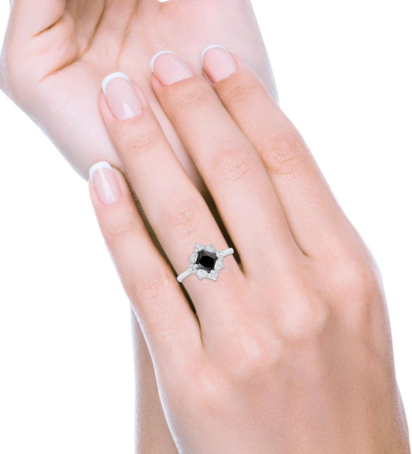 Blue Apple Co. Art Deco Vintage Princess Cut Wedding Engagement Ring Round Simulated Cubic Zirconia 925 Sterling Silver