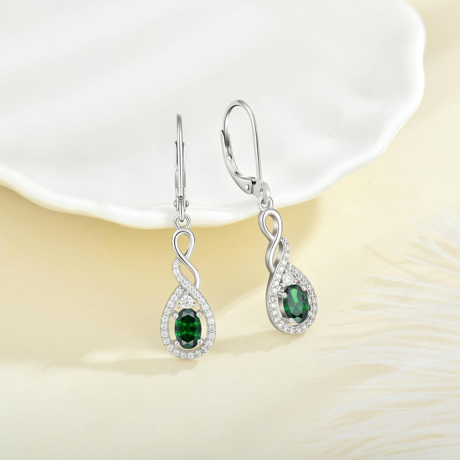 Oval Cut Dangle Drop Earrings 925 Sterling Silver Infinity Twisted Leverback Earrings Birthstone Jewelry for Women - Image 5