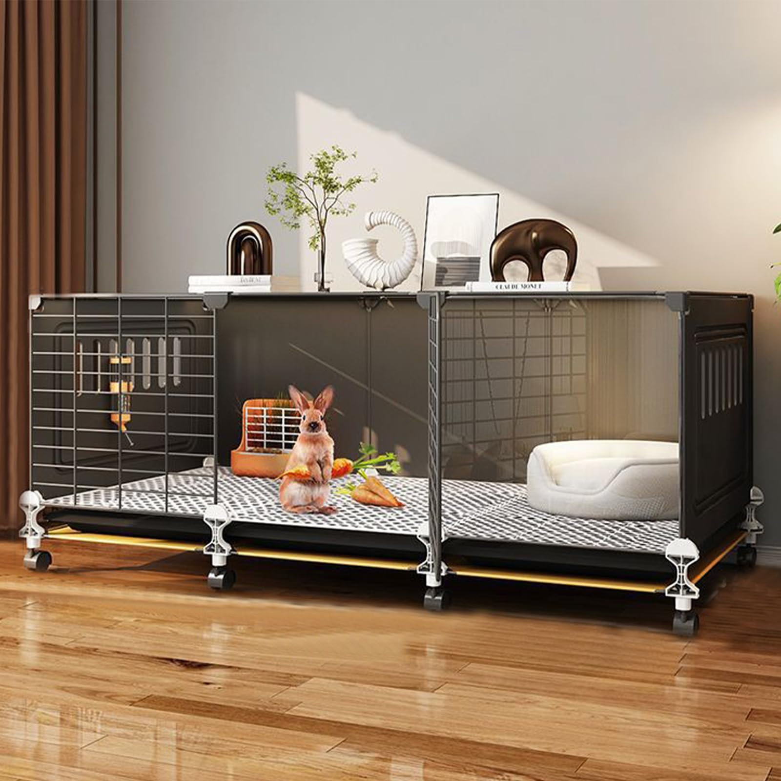 Jaulas cerradas para conejitos con ruedas universales de 360°, jaulas de metal para animales pequeños con bandeja extraíble, jaula de conejo rodante para interiores con bandeja extraíble